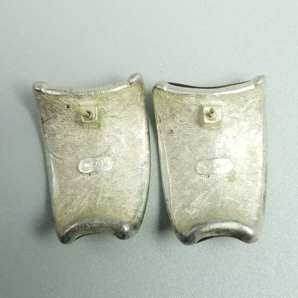 Vintage Anne Kline Tiger Eye Large Curved Stud Earrings Pierced, Silver Tone - Picture 4 of 8